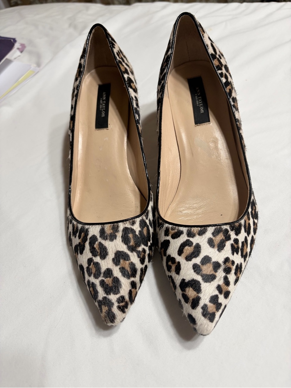 Ann Taylor Leopard-Print Pointed Toe Flats - Black, Brown, Cream - Picture 6 of 15